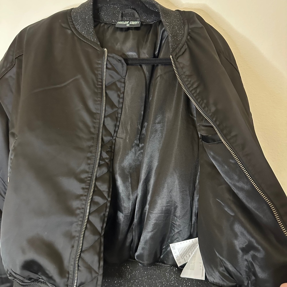 NWOT Taylor Swift TLOAS Wish List Embroidered Satin Black Bomber Jacket Size M - Picture 6 of 6